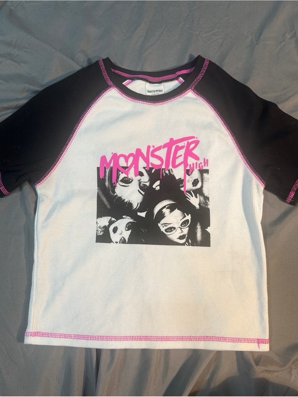 monster high White Tee with Black Sleeves and Pink Trim
